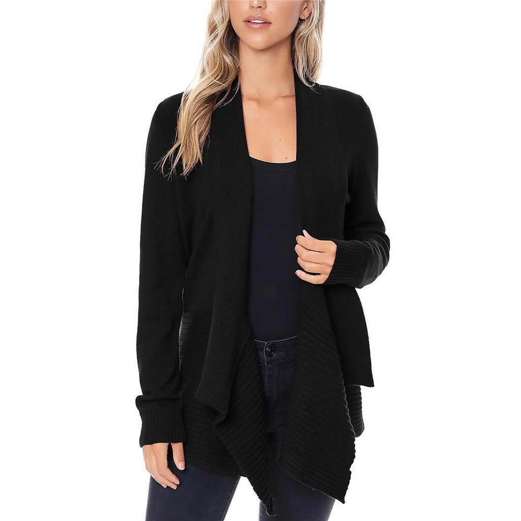 Fever Ladies' Open Front Waterfall Cozy Long Sleeves Cardigan, BLACK, XS